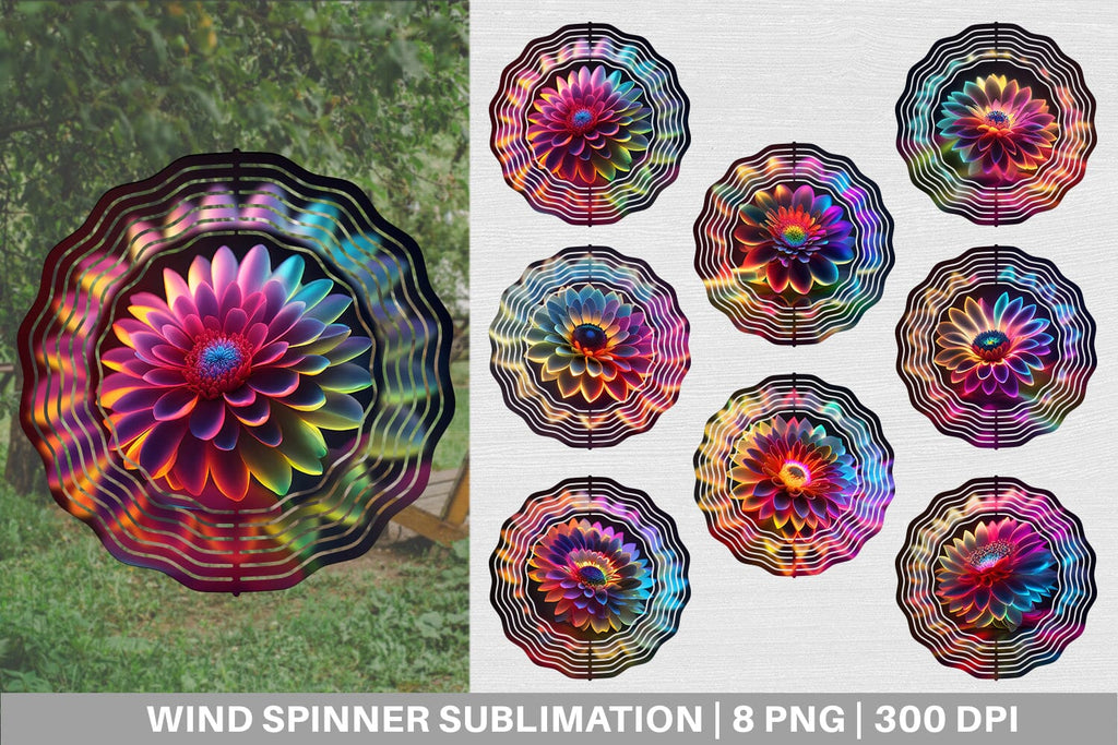 3D daisy flower Neon Light Wind Spinner | Sublimation - So Fontsy