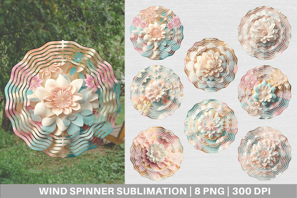 3D flower pastel color Wind Spinner | Sublimation Spinner - So Fontsy