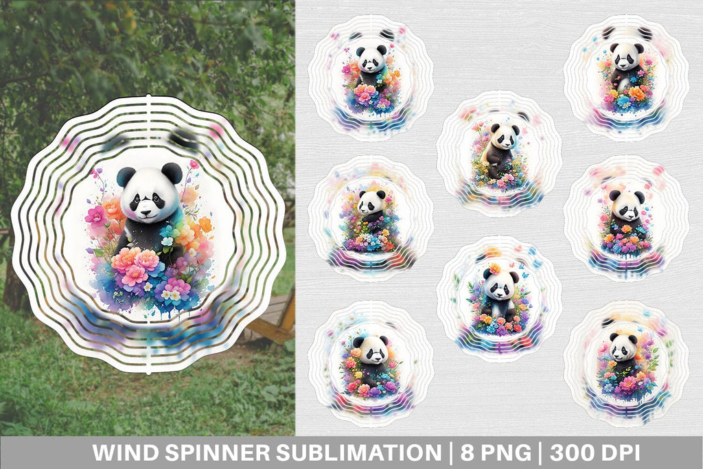 Watercolor Panda baby flower splash Wind Spinner - So Fontsy