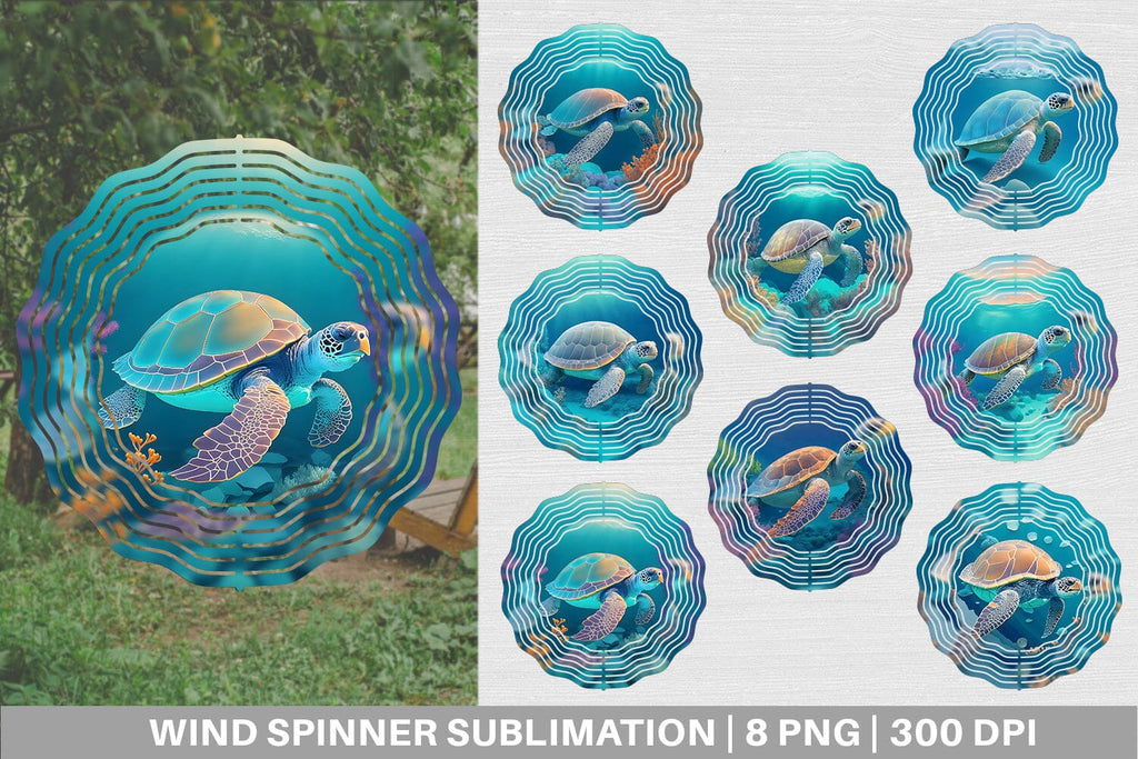 3D Sea Turtle Wind Spinner | Sublimation Spinner Design - So Fontsy