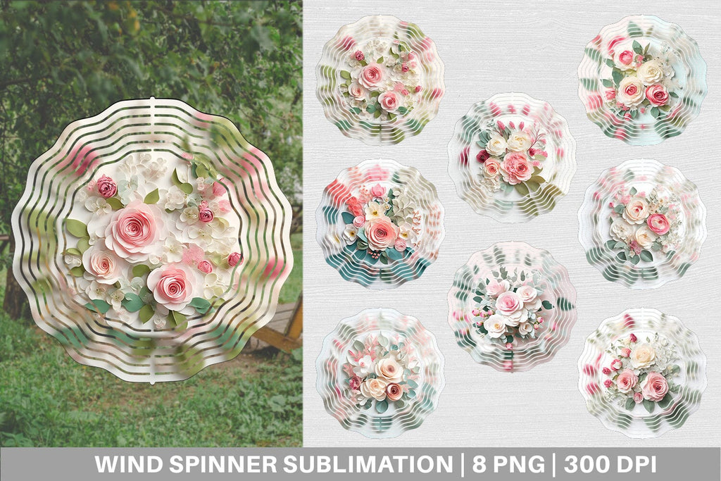 3D floral bouquet Wind Spinner | Sublimation Spinner Design - So Fontsy
