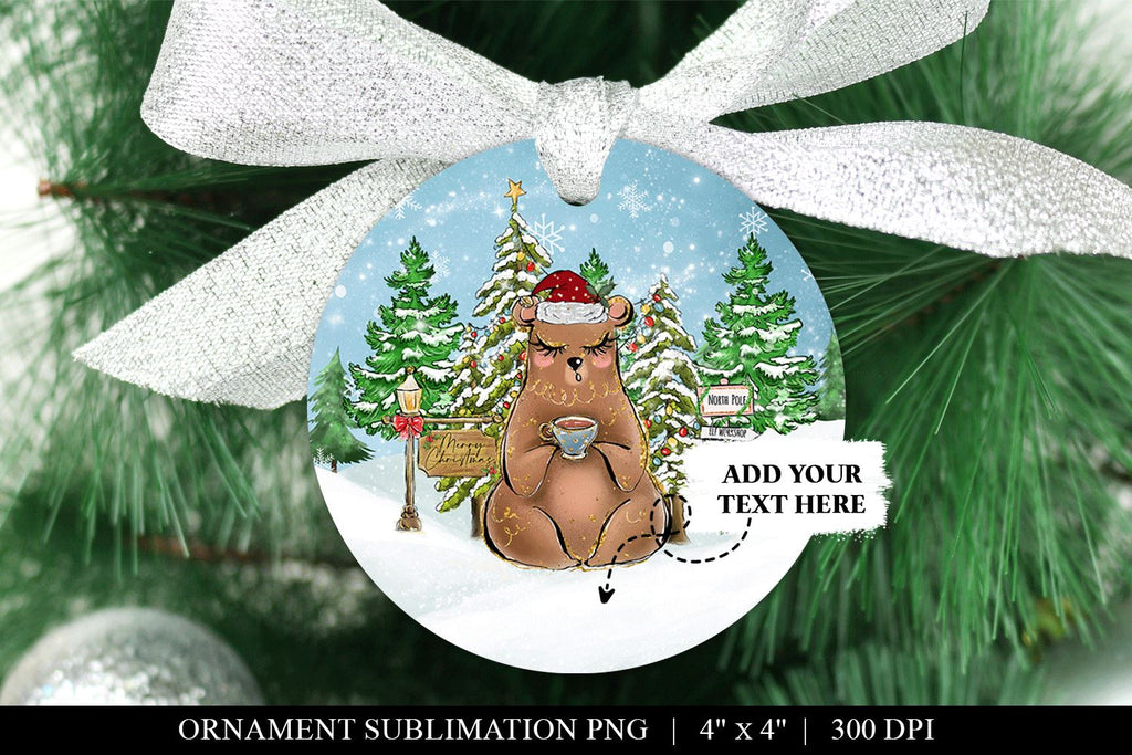 Woodland Bear Round Christmas Ornament Sublimation PNG - So Fontsy