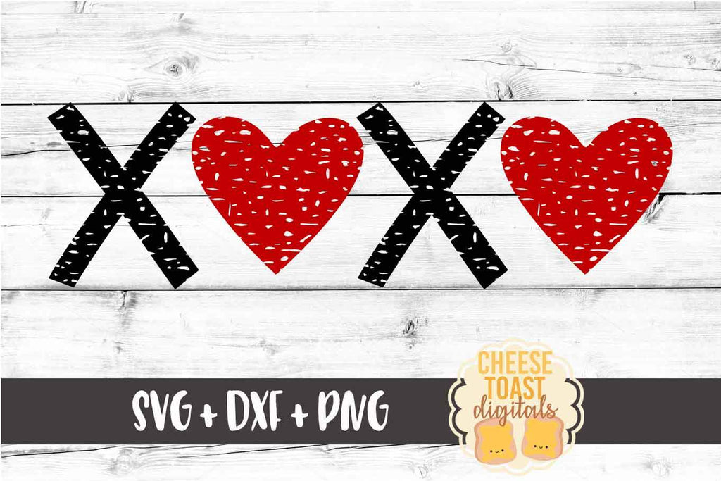 XOXO Hearts - Distressed - Valentine SVG PNG DXF Cutting Files - So Fontsy