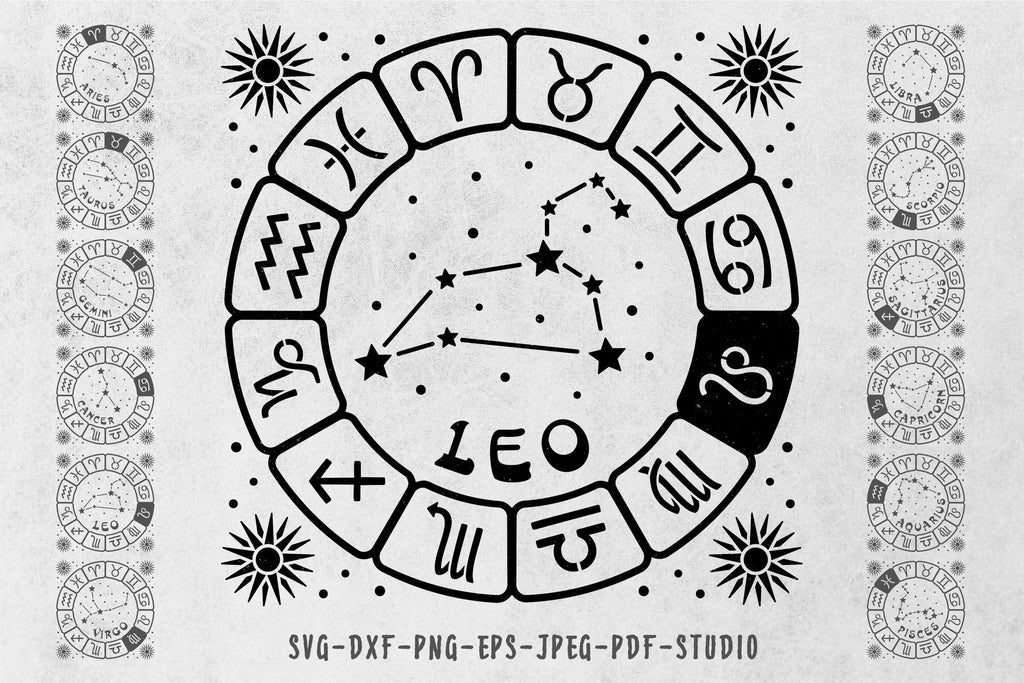 Leo Horoscope Astrological Zodiac Sign Clipart Digital Download SVG PNG JPG  PDF Cut Files