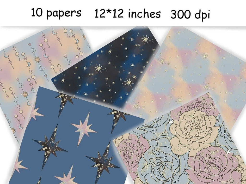 Zodiac Digital Paper  Stars Scrapbook Paper - So Fontsy