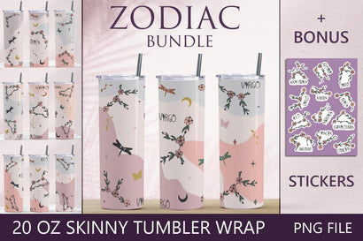 Zodiac sublimation 20 oz tumbler wrap bundle, Flower constellation stickers Sublimation AnastasiyaArtDesign 