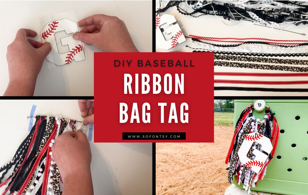 DIY Baseball Ribbon Charm Bag Tag - So Fontsy