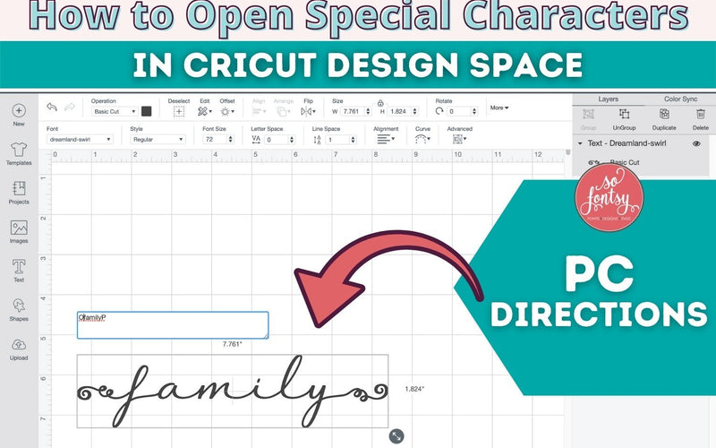 How to Open Font Special Characters / Glyphs in Cricut Design Space with a PC