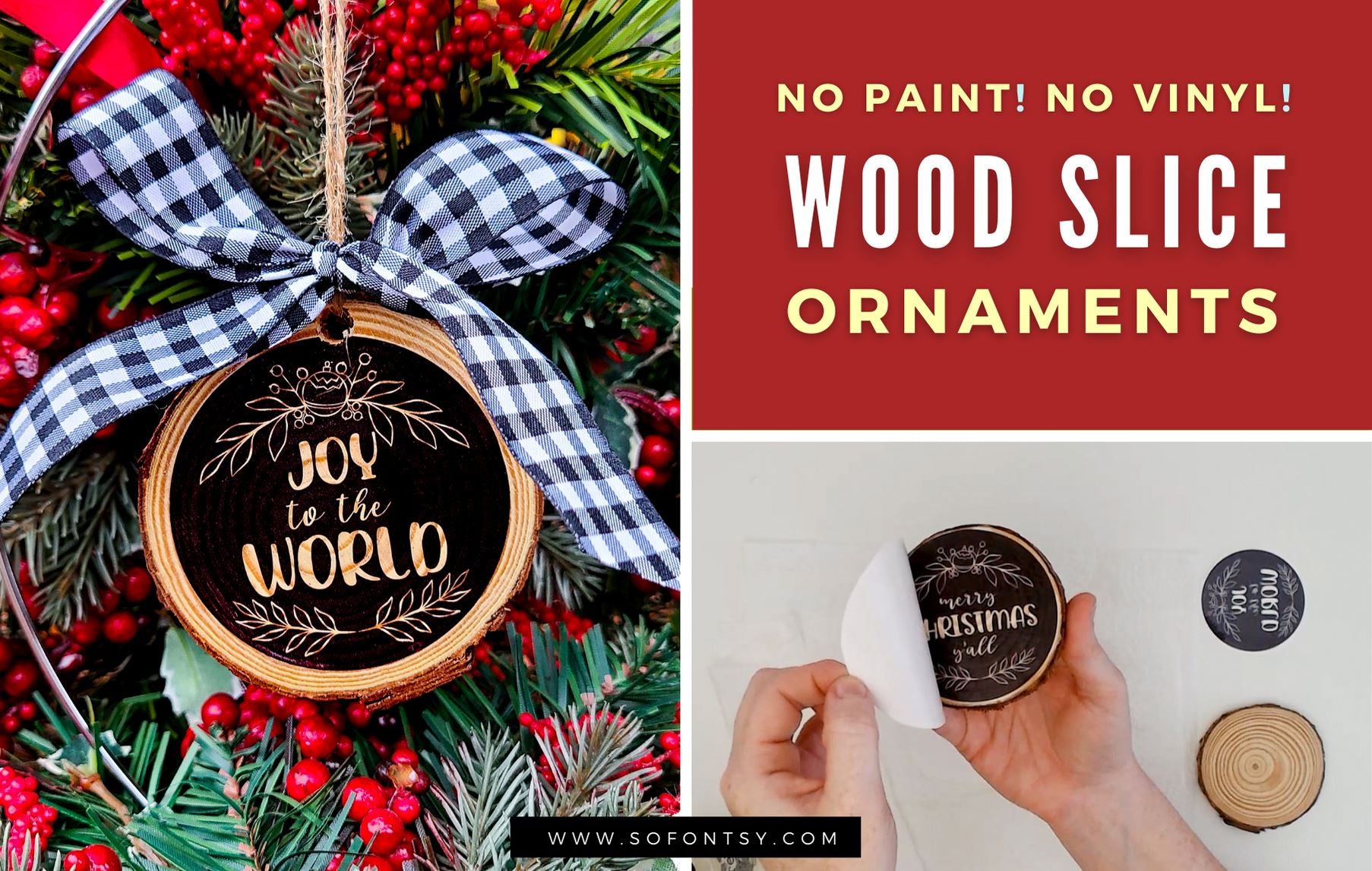 Easy Wood Slice Ornaments with a Cricut & Iron-On - The Homes I