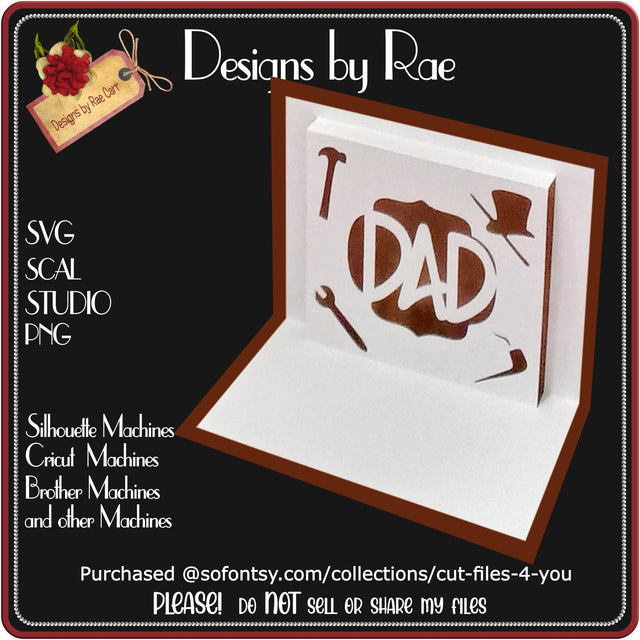 020 Dad PoP Up Insert with Card | Multiple Machine Formats SVG Designs by Rae 