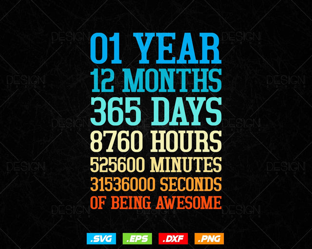 1 Year Of Being Awesome Birthday Svg Png, Retro Vintage Style Happy Birthday Gifts T Shirt Design, Kids Birthday Gift, Birthday Crew Svg SVG DesignDestine 