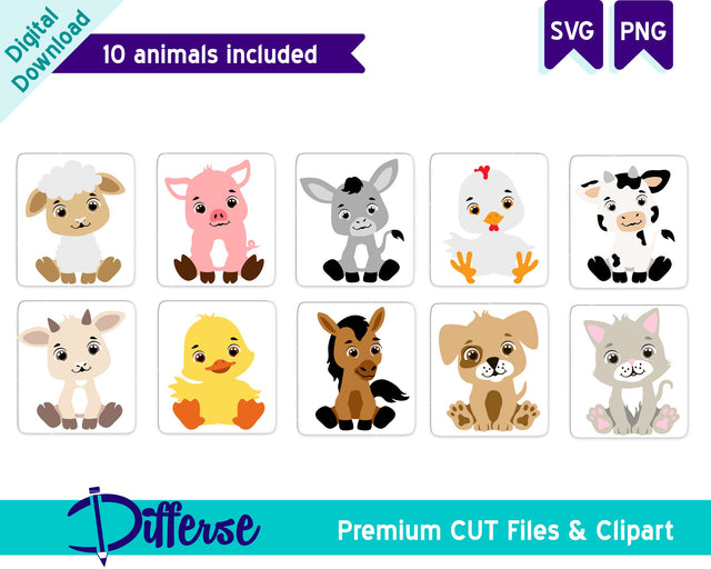 10 Baby Farm Animals SVG | Animals Bundle SVG SVG Differse 