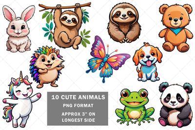 10 Cute Png Cartoon Animals Sublimation Karma Genie Graphics 