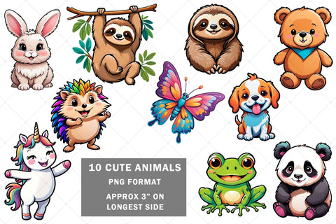 10 Cute Png Cartoon Animals Sublimation Karma Genie Graphics 
