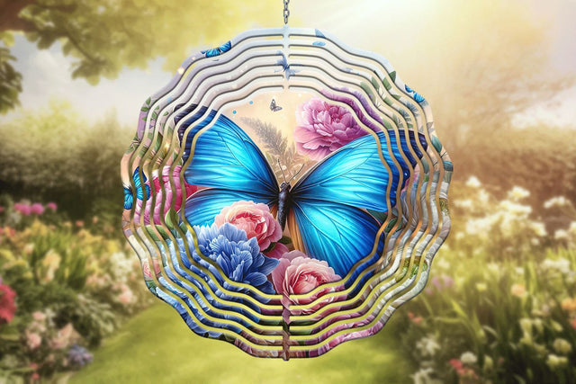 10 Inch Blue Butterfly Windspinner Sublimation PNG Sublimation BijouBay 