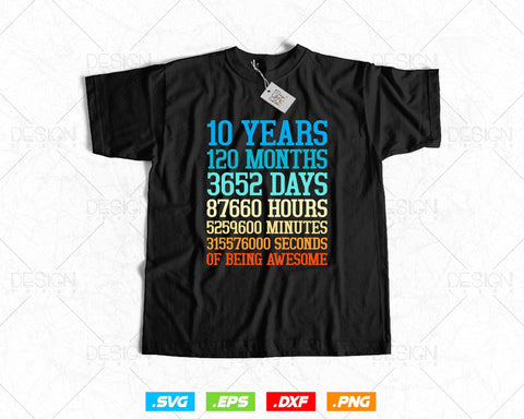 10 Years Of Being Awesome Birthday Svg Png, Retro Vintage Style Happy Birthday Gifts T Shirt Design, Kids Birthday Gift, Birthday Crew Svg SVG DesignDestine 