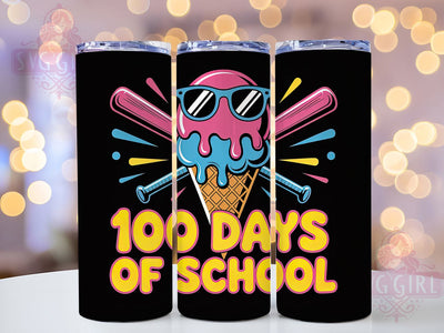 100 Days Baseball Teacher Tumbler, School Theme, Baseball Drip, Teacher Pride, Classroom Celebration, 20Oz Tumbler, Sublimation Wrap Sublimation SvggirlplusArt 