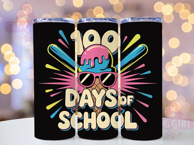 100 Days Baseball Teacher Tumbler, School Theme, Baseball Drip, Teacher Pride, Classroom Celebration, 20Oz Tumbler, Sublimation Wrap Sublimation SvggirlplusArt 