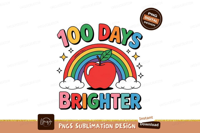 100 Days Brighter Cute School Design Sublimation Designangry 