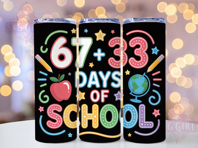 100 Days Coquette School Tumbler, School Theme, Coquette Style, Classroom Celebration, Cute Design, 20Oz Tumbler, Sublimation Wrap Sublimation SvggirlplusArt 