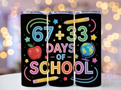 100 Days Coquette School Tumbler, School Theme, Coquette Style, Classroom Celebration, Cute Design, 20Oz Tumbler, Sublimation Wrap Sublimation SvggirlplusArt 