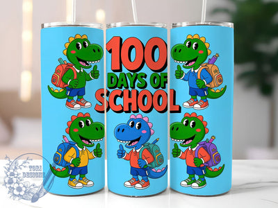 100 Days Dino School Tumbler, School Theme, Dinosaur Design, Classroom Celebration, Fun Learning, 20Oz Tumbler, Sublimation Wrap Sublimation ToriDesigns 