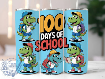 100 Days Dino School Tumbler, School Theme, Dinosaur Design, Classroom Celebration, Fun Learning, 20Oz Tumbler, Sublimation Wrap Sublimation ToriDesigns 
