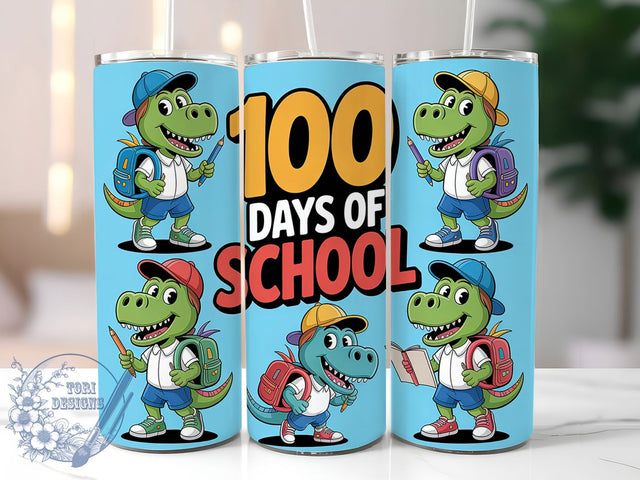 100 Days Dino School Tumbler, School Theme, Dinosaur Design, Classroom Celebration, Fun Learning, 20Oz Tumbler, Sublimation Wrap Sublimation ToriDesigns 