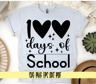 100 Days of School Heart Design - Teacher Shirt - Digital Cut File for Cricut - SVG PNG PDF DXF EPS SVG DigitalDesigns365 