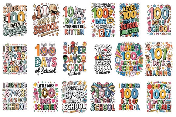 100 Days of School PNG Bundle SVG Svgcraft 