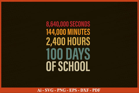 100 Days of School - Seconds Minutes Hours T-Shirt Funny Back To School SVG PNG Craft Cut File SVG SVG Print File 