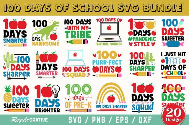 100 Days of School SVG Bundle SVG Regulrcrative 