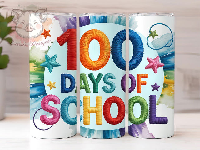 100 Days School Celebration Tumbler, Classroom Celebration Theme, Seamless Artistic Wrap, Colorful Teacher Design, Fun Student Motif, Bold Academic Print, Playful School Style, 20Oz Tumbler, Sublimation Sublimation Lara' s Designs 
