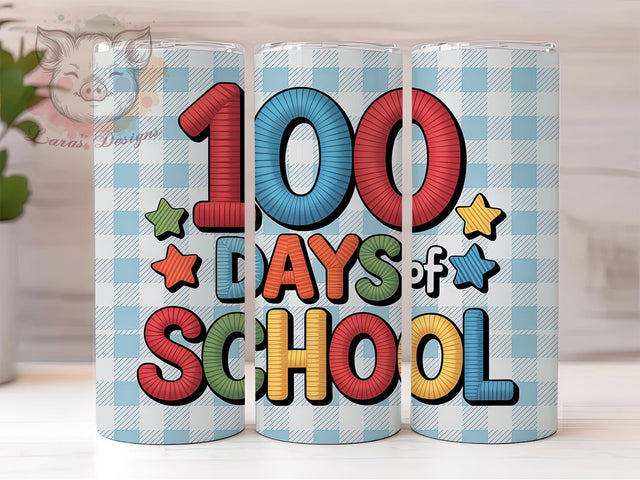 100 Days School Celebration Tumbler, Classroom Celebration Theme, Seamless Artistic Wrap, Colorful Teacher Design, Fun Student Motif, Bold Academic Print, Playful School Style, 20Oz Tumbler, Sublimation Sublimation Lara' s Designs 