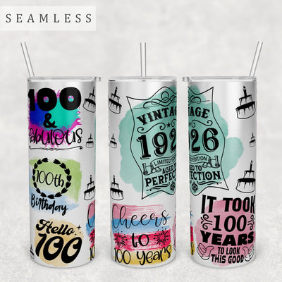 100th Birthday Tumbler Wrap, 20 Oz Skinny Tumbler Sublimation Design, Seamless 100th Birthday Tumbler PNG, Vintage 1926 PNG Sublimation HappyDesignStudio 