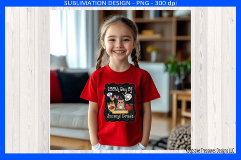 100th Day Of Second Grade, Sublimation Png Shirt Design, Celebrating 100 Days Of School Sublimation Keepsake Treasures Designs LLC. 