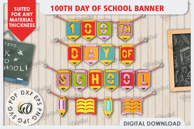 100th Days of School Banner LaserCut. School Banner Sign SVG SVG Evgenyia Guschina 