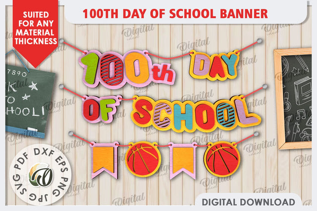 100th Days of School Banner LaserCut. School Banner Sign SVG SVG Evgenyia Guschina 