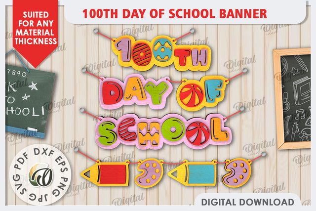 100th Days of School Banner LaserCut. School Banner Sign SVG SVG Evgenyia Guschina 