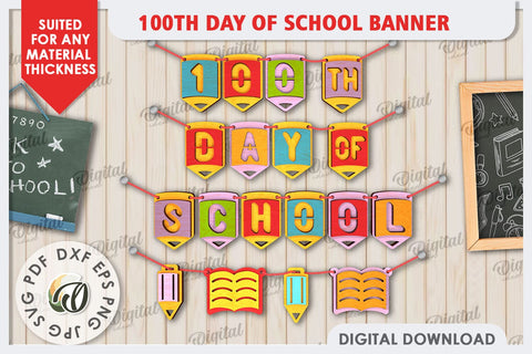 100th Days of School Banners Laser Cut Bundle. School Signs SVG Evgenyia Guschina 