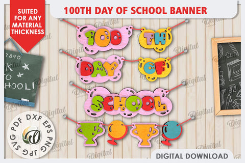 100th Days of School Banners Laser Cut Bundle. School Signs SVG Evgenyia Guschina 