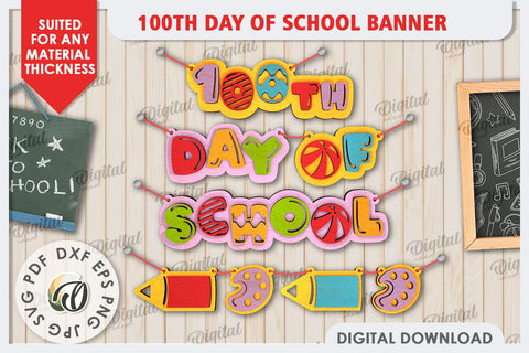 100th Days of School Banners Laser Cut Bundle. School Signs SVG Evgenyia Guschina 