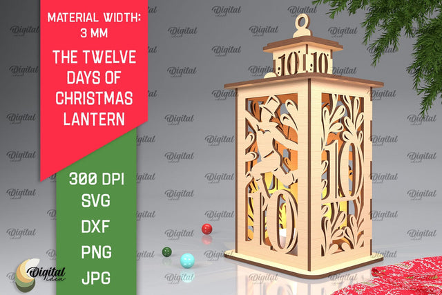 10st Day of Christmas Lantern Laser Cut. Merry Christmas SVG SVG Evgenyia Guschina 