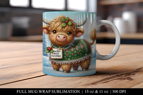 11 & 15 oz Baby Highland Cow Mug Wrap Sublimation Design Sublimation BijouBay 