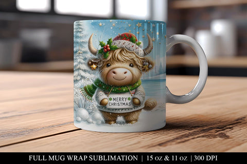 11 & 15 oz Highland Cow Mug Wrap Sublimation Design Sublimation BijouBay 