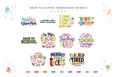 11 Back To School Teacher Embroidery Bundle Teaching Era Teacher Energy Designs Embroidery/Applique DESIGNS sg embroidery 