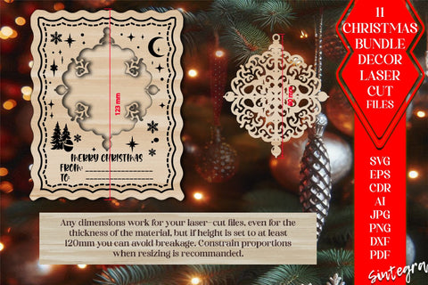 11 Christmas Ornament With Card SVG Laser Cut File Bundle SVG Sintegra 