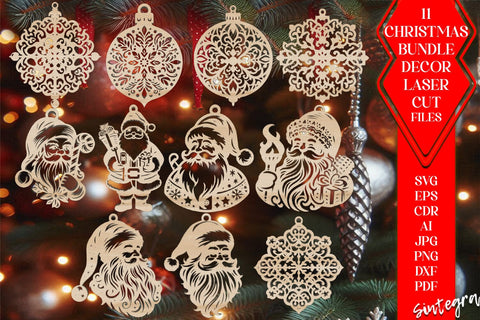 11 Christmas Ornament With Card SVG Laser Cut File Bundle SVG Sintegra 