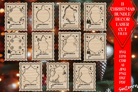 11 Christmas Ornament With Card SVG Laser Cut File Bundle SVG Sintegra 