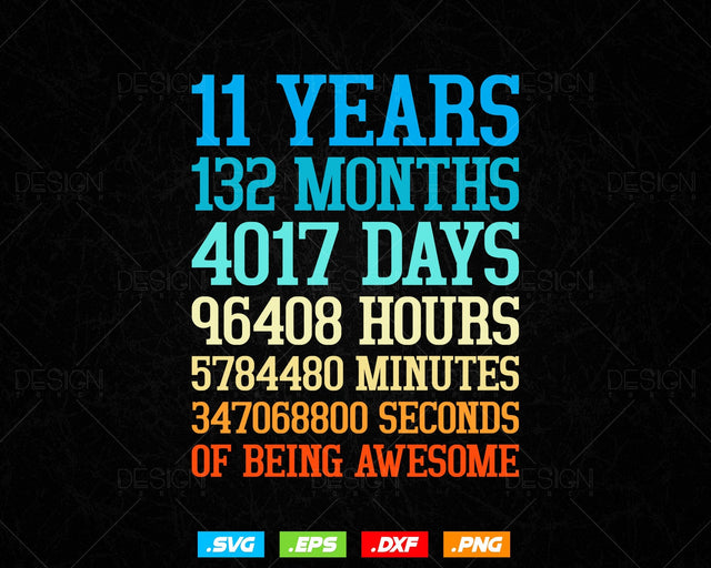 11 Years Of Being Awesome Birthday Svg Png, Retro Vintage Style Happy Birthday Gifts T Shirt Design, Kids Birthday Gift, Birthday Crew Svg SVG DesignDestine 